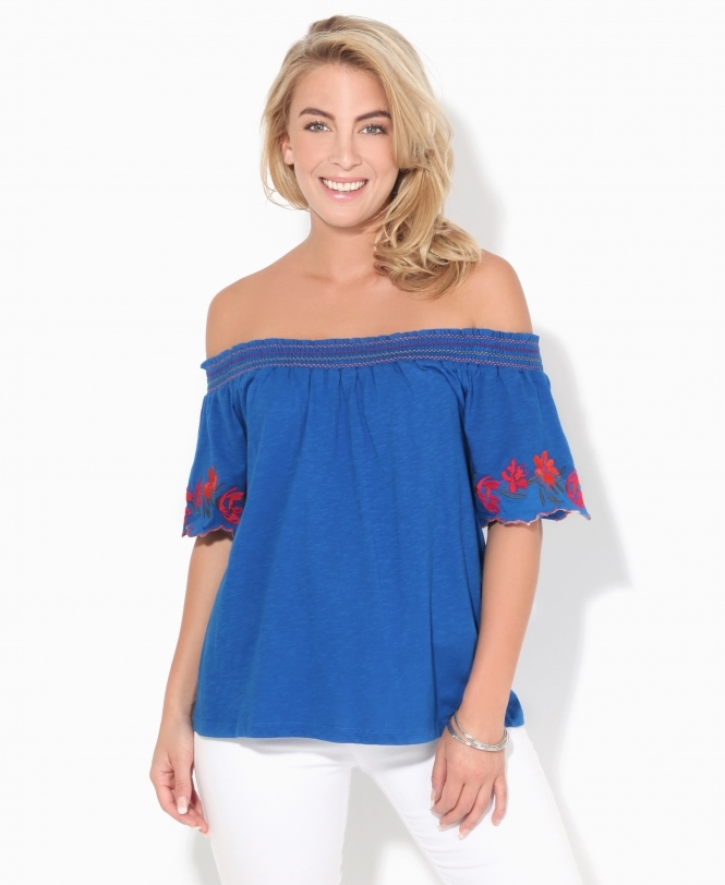 KRISP KRISP Embroidered Sleeve Off Shoulder Top