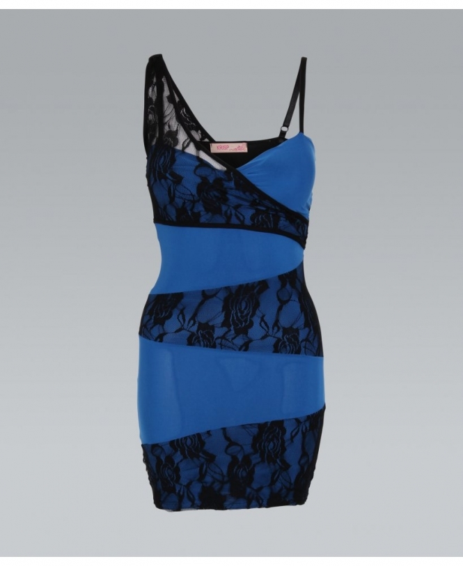 KRISP KRISP Royal Blue Contrast Lace Strappy Bodycon Dress